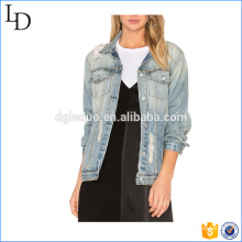 Chaqueta de mezclilla de estilo novio de las mujeres llano jeans desgastados chaqueta de mezclilla chaqueta de las mujeres